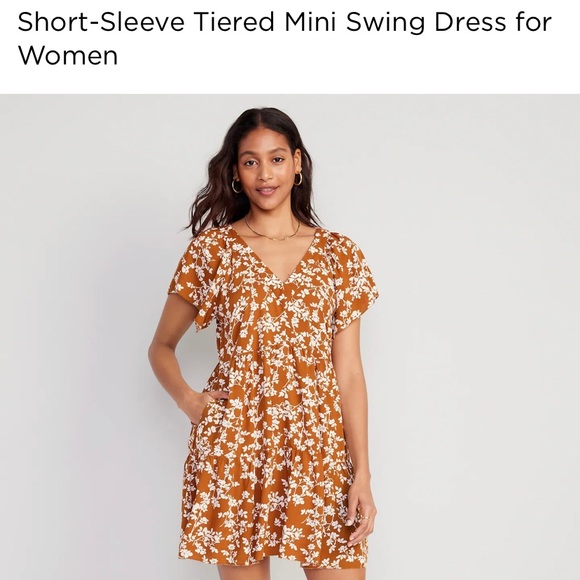Old Navy Orange Floral Swing Dress - Picture 1 of 2